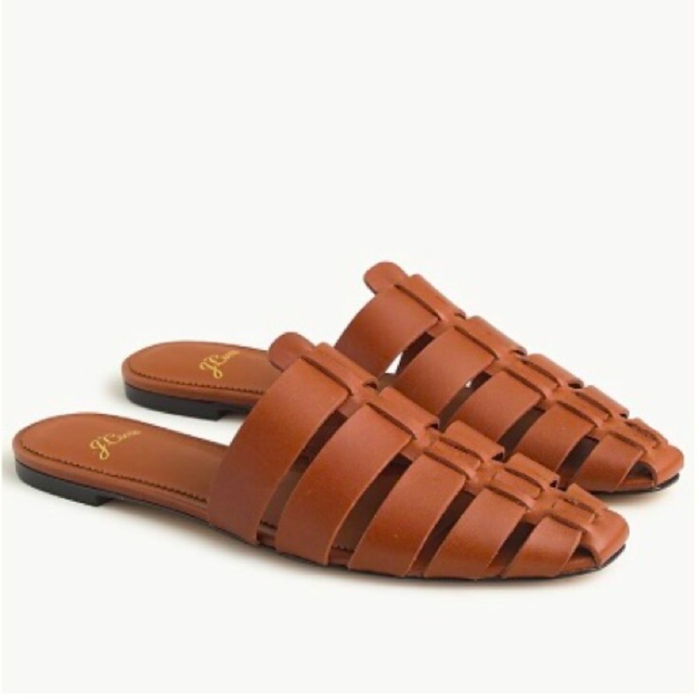 J. Crew Brown Leather Strappy Slide Sandals